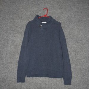 Le 31 Simons Shawl Collar Sweater Mens L Blue Organic Cotton Button Pullover